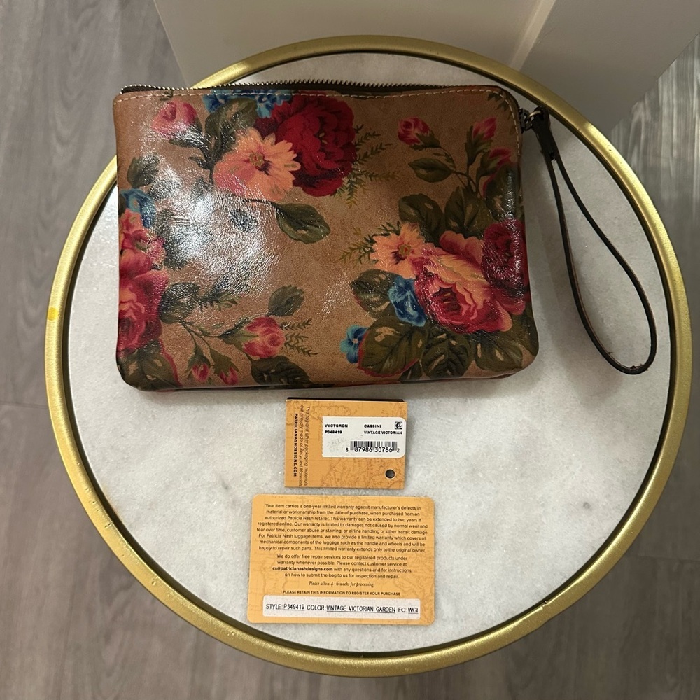Patricia Nash Brown and Red Floral Leather Clutch Wristlet - Picture 7 of 7